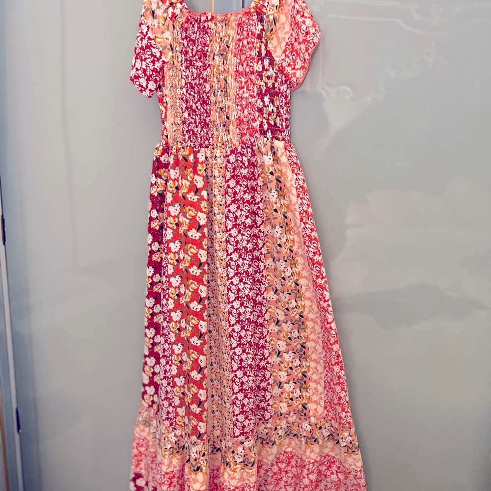 Floral Patchwork Kids Dress - Red and Pink